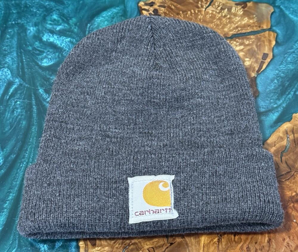 Carhartt Hat Beanie Infant Toddler Gray Knit Cuffed Logo Patch Winter Warm Kids
